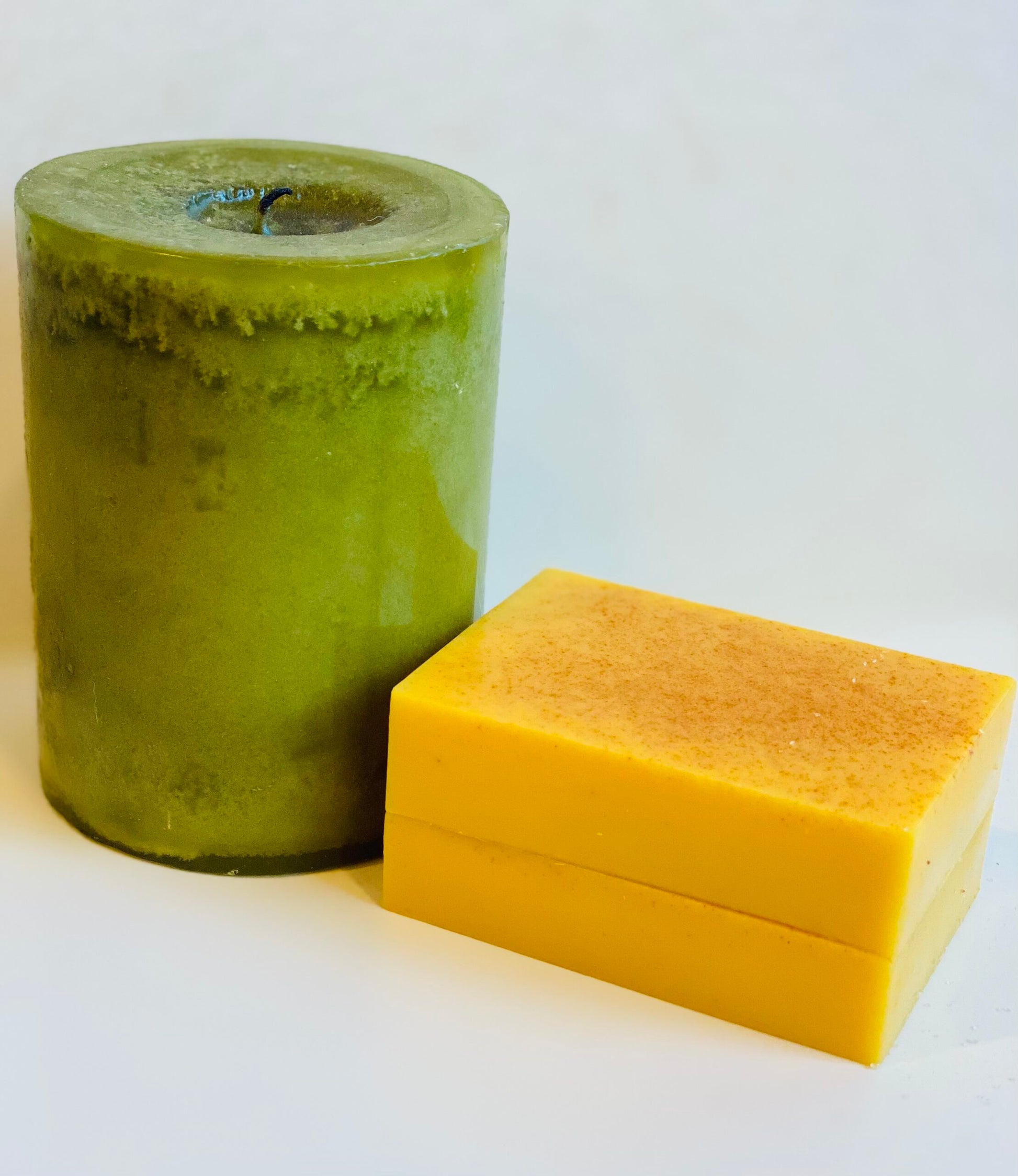 Turmeric and Sweet Orange Oil Soap with candle